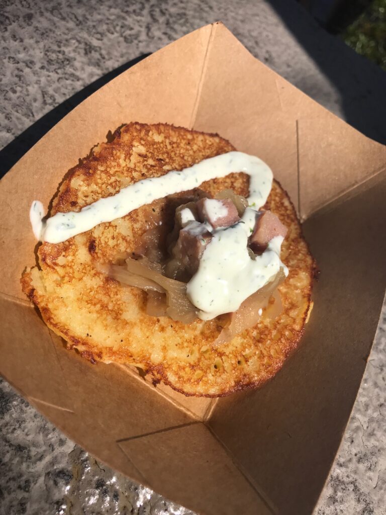 Potato Pancake with ham and onions from Germany at the Epcot International Flower & Garden Festival