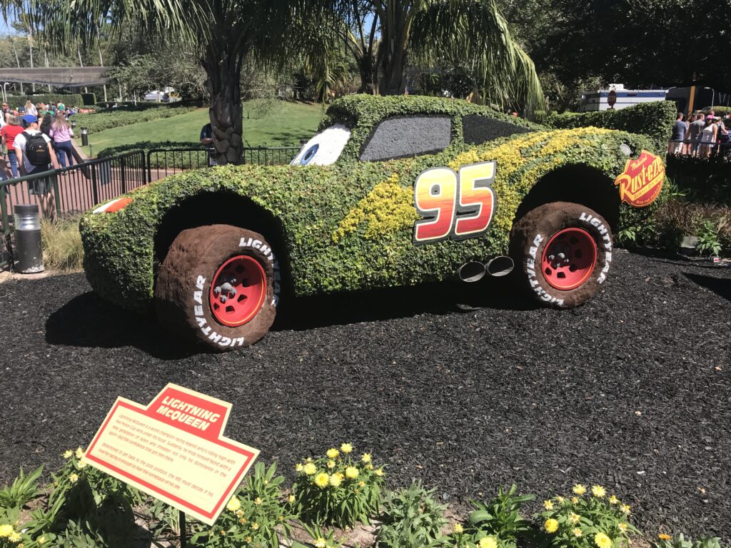 Lightning McQueen topiary at the 2018 Epcot International Flower & Garden Festival