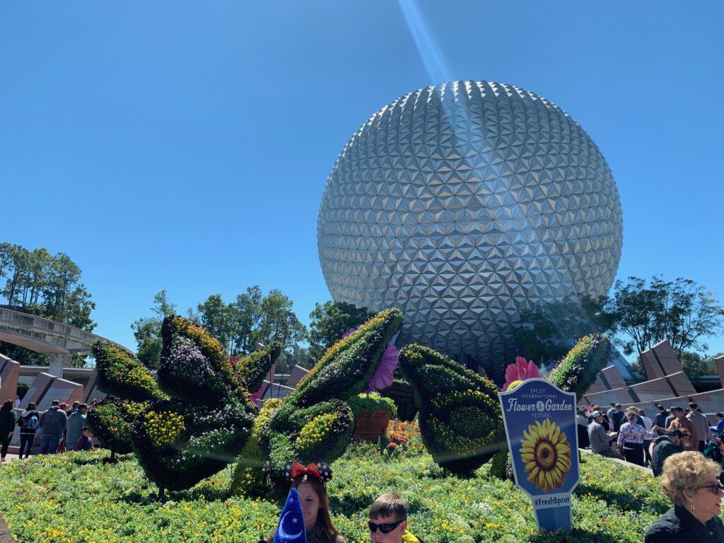 Butterfly topiaries at the entrance to Epcot.