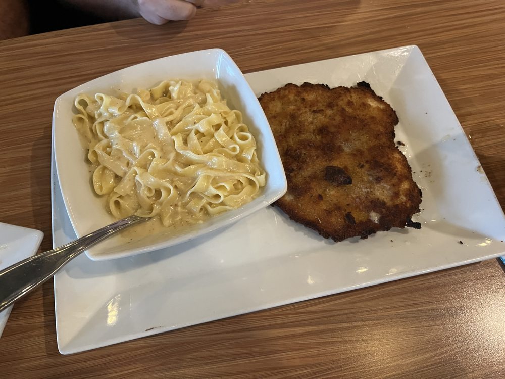 Breaded Chicken with Fettuccine from Agliolio A Fresh Take On Italian - Boynton Beach