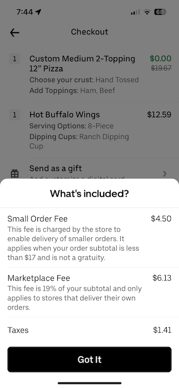 Uber Eats and Domino's Pizza Screenshot